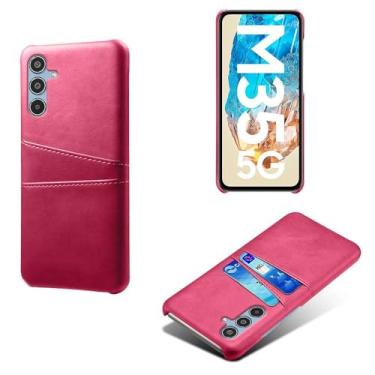 Imagem de Capas Compatível com Samsung Galaxy M35 5G,Caso de couro PU-Tampa de telefone a prova de choque com 2 slots de cartão,Proteção anti-impressão digital e anti-gota-Rose Red