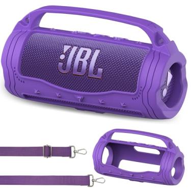 Imagem de Capa de silicone para alto-falante Bluetooth JBL Flip 7 portátil, acessórios para JBL Flip 7 Bold Pro AI Sound Bluetooth Speaker Capa protetora com alça de silicone (roxa)
