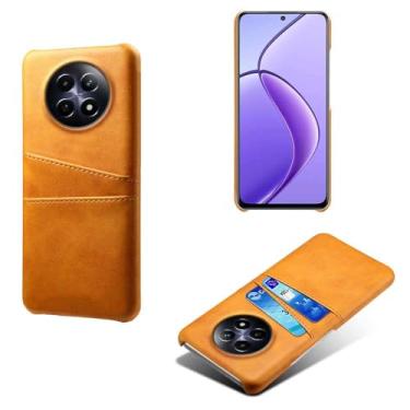 Imagem de Capas Compatível com OPPO Realme 12 5G,tampa protetora de couro falso,design de saco de cartão com 2 fendas de cartão atrás,proteção anti-impressão digital e anti-gota-Yellow