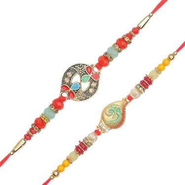 Imagem de Conjunto de 2 pulseiras de fio Rakhi para irmão para Bhai Bhabhi Bhaiya veera Raksha Bandhan Dora Conjunto de pulseiras com pacote de vale-presente Rakhi para irmão irmã indiano tradicional festival