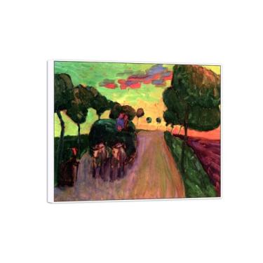 Imagem de MUHJDYC Gabriele Münter Quadros famosos impressão em tela - estúdio vagão feno-paisagem imagem em tela-arte póster reprodução 30 x 35 cm - 12 x 14 in moldura branca