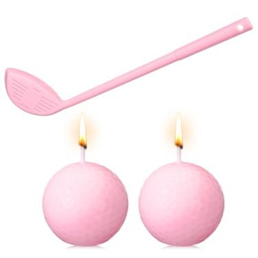 Imagem de Conelist 3 peças de velas de aniversário de bola de golfe, kit de velas rosa, enfeite de bolo de golfe, decorações de festa com mini clube de bola engraçado para decorações temáticas esportivas