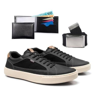 Imagem de Kit Tênis Masculino Casual Com Carteira Confortável Sapatênis Estiloso Versátil Trabalho Dia A Dia Leve Macio (Preto, BR, Adulto, Numérico, 41)