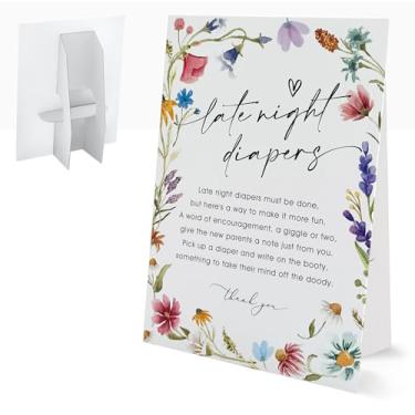 Imagem de Placa de fraldas para jogos de chá de bebê, placas florais para mesa com suporte, 20 x 28 cm, atividades de chá de bebê para convidados, suprimentos para jogos de revelação de gênero e festas de
