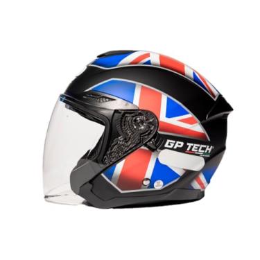 Imagem de Capacete De Moto GP Tech Open OF669 Aberto Óculos Interno Fumê Sem Queixeira UK Reino Unido Azul Com Vermelho Fosco 61