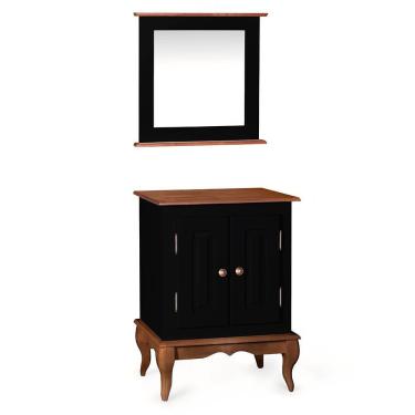 Imagem de Gabinete para Banheiro 2 Portas com Espelheira Dália 3057- Preto/Imbuia Glazer
