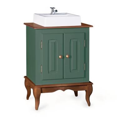Imagem de Gabinete para Banheiro 2 Portas com Cuba Dália 3057 - Verde Musgo/Imbuia Glazer