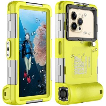 Imagem de Capa de telefone de mergulho subaquático à prova d'água para iPhone 16/15/14/13/12/11 Pro Max Galaxy S25/S24/S23/S22, [50 pés/15 m] Capa profissional para mergulho subaquático - amarelo/preto