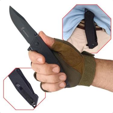 Imagem de Canivete Inox Semi Automático saque rápido Clip de bolso Preto - Brown