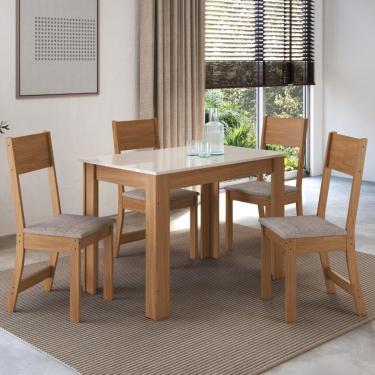 Imagem de Conjunto Sala de Jantar Fidelitá Veneza Com 4 Cadeiras Freijó/Off-White Assento Linho