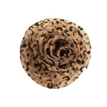 Imagem de Kokoma Broche de flor rosa com estampa de leopardo com clipe de cabelo tecido acetinado floral emblema corpete cachecol clipe festa de casamento dança banquete vestido terno roupas acessórios joias