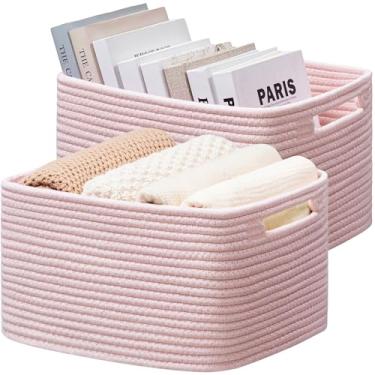 Imagem de UBBCARE Pacote com 2 cestas de armazenamento de tecido para prateleiras, cesta de corda de algodão para brinquedos, livros, toalhas e roupas, cestas fofas para presentes, 33 cm C x 23 cm L x 19 cm A