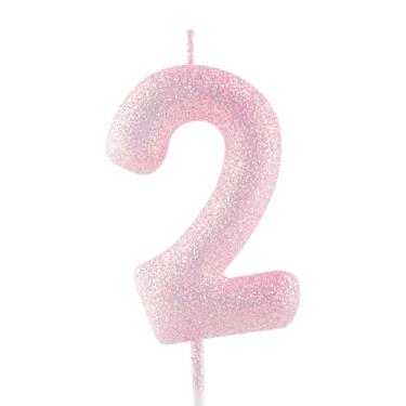 Imagem de Vela de aniversário de 2º aniversário, rosa, número 2, velas luminosas, enfeite de bolo, decoração de feliz aniversário, para meninas, meninos, mulheres, comemorações, artigos de festa