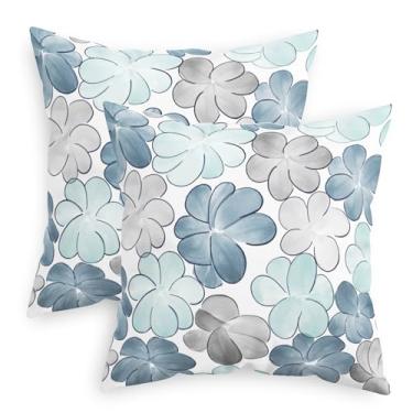 Imagem de CaliTime Capas de almofada decorativas 45,7 x 45,7 cm, pacote com 2 capas de almofada de flor florescendo de lã aconchegante para sofá-cama, sofá, decoração de casa de fazenda, azul fumê, cinza