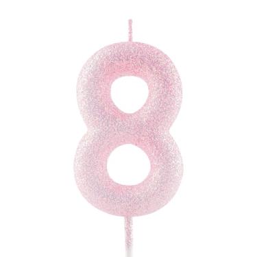 Imagem de Vela de aniversário de 8 anos, rosa, número 8, velas luminosas, enfeite de bolo, decoração de feliz aniversário, para meninas, meninos, mulheres, comemorações, artigos de festa