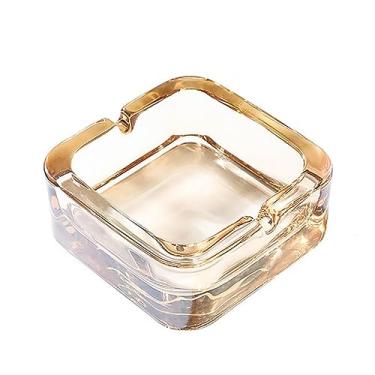 Imagem de Cinzeiro de vidro quadrado de cristal para cigarros de charuto, bandeja de cinzas, decoração de escritório em casa (âmbar)
