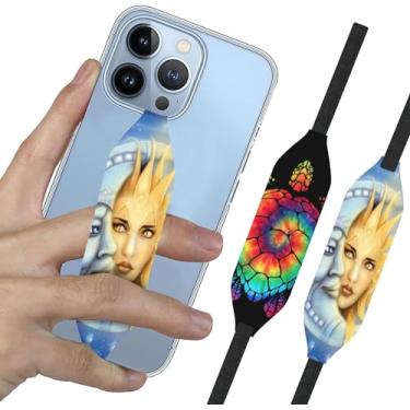 Imagem de Switchbands Alça reversível para celular | Suporte confortável para celular e alça de telefone para manuseio seguro | Alças de mão para capas de telefone - lua sol e tartaruga psicodélica