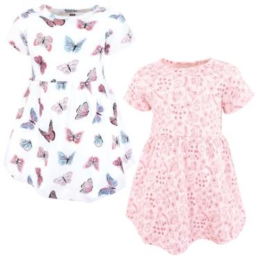 Imagem de Luvable Friends Hudson Baby Vestidos de manga curta 2 unidades, Prado de borboleta rosa, 12-18 Meses