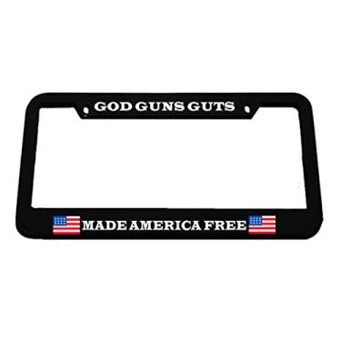 Imagem de Speedy Pros God Guns Guts Made America Free Zinco metal placa de carro suporte de etiqueta automotiva - Preto 2 furos