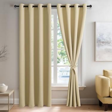 Imagem de JIUZHEN Cortinas blackout bege claro com laços isolados térmicos, bloqueio de luz e redução de ruído para quarto e sala de estar, 2 painéis de cortina de janela, 132 x 213 cm de comprimento