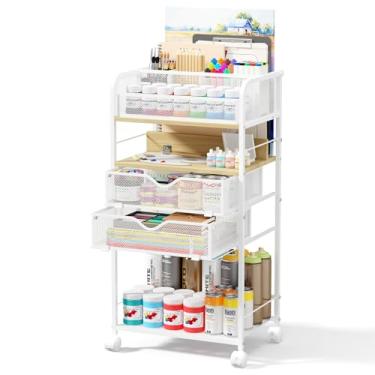 Imagem de Homsorout Carrinho de rodinhas de 3 níveis – Carrinho utilitário de metal com gaveta de armazenamento e rodas, organizador versátil de arte e artesanato para casa, escritório ou estúdio - ideal para