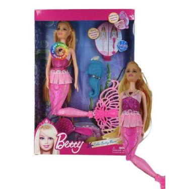 Imagem de Boneca Sereia Com Calda Princesa Loira Menina Articulada - Belle, Rosa