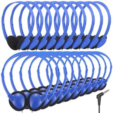 Imagem de Fones de ouvido infantis a granel, pacote com 25 para sala de aula, estudantes, crianças, meninos, meninas, adolescentes e adultos, conjunto de aulas de computador com fio para biblioteca, museus