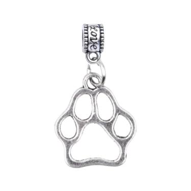 Imagem de Berloque com estampa de pata – Pingente banhado a prata para amantes de animais de estimação – Compatível com pulseiras Pandora, Troll, Chamilia e Europeia – Joias e acessórios para cães e gatos