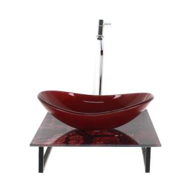 Imagem de Kit Cuba Vidro Oval 10Mm Tampo Vidro 40Cm X 40Cm Mármore