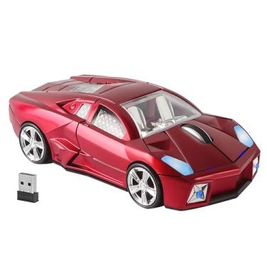 Imagem de Mouse de carro sem fio portátil legal em forma de carro esportivo sem fio com receptor USB luz LED 3 botões 1600 DPI 2,4 GHz óptico pequeno mouse sem fio para laptop, PC, desktop, Mac, presente