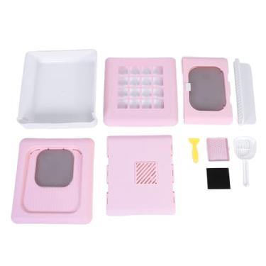 Imagem de Caixa de areia de gato dobrável Caixa de areia de gatinha fechada de tamanho grande com espaço de design anti -respingo Economizando fácil para gatos em casa PP Material 40 x 44 x (Rosa)