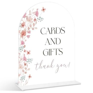 Imagem de Placa de cartões e presentes - Placa de chá de bebê de flores silvestres, 1 pacote de placa de acrílico com suporte, decoração de mesa de festa reveladora de gênero, suprimentos florais para chá de