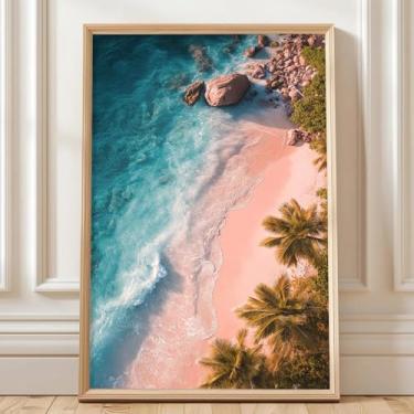 Imagem de Impressão abstrata do mar imagens de praia preppy pôster de verão litoral pintura de paisagem do oceano azul imagem de palmeira lona moderna paisagem marítima pôster praia botânico arte de parede para