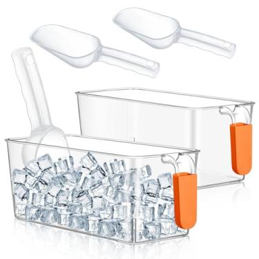 Imagem de Havawish 2 conjuntos de caixas de gelo e conjunto de colheres flexíveis de plástico para freezer com alça de puxar balde de armazenamento transparente para recipiente com concha (laranja, 27,5 x 12,5
