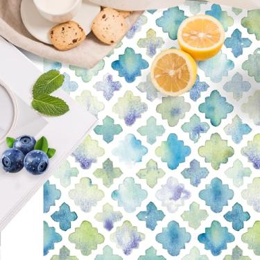 Imagem de HAOKHOME Forro de prateleira geométrico e treliças de forro de armário, forros de gaveta autoadesivos, papel de contato para armários de cozinha e armário, gavetas de quarto, azul/verde/branco 44 cm x