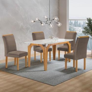 Imagem de Mesa de Jantar 4 Lugares Melina Luisa com Vidro Cinamomo/Off White/Beg