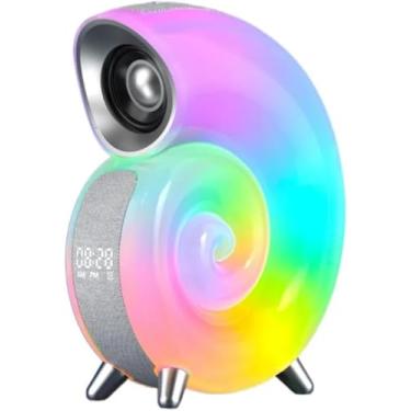 Imagem de Caixa de Som Bluetooth com Relógio Digital, Luminária LED RGB Formato Caracol, 21 x 17 x 7,5 cm