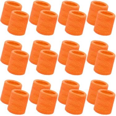 Imagem de Bememo 24 pulseiras de pulso esportivas a granel para homens e mulheres pulseiras de tênis atléticas respiráveis de algodão absorvente elástico felpudo para basquete, beisebol, academia, malhar