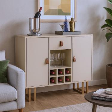 Imagem de Buffet Com Adega Off White E Pés Metálicos Dourados Moderno
