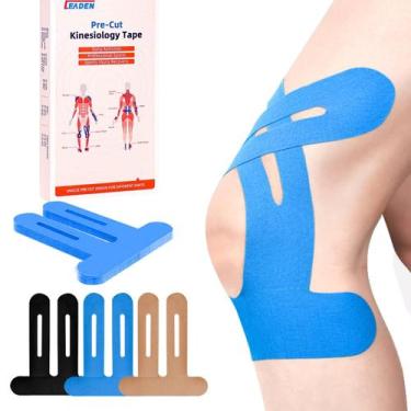 Imagem de Fita cinesiológica IEADEN pré-cortada para joelhos, 20 unidades, azul