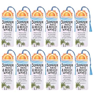 Imagem de Dicksons Marcador de livro com borla cristã inspiradora para livros e romances 5 x 15 cm de papel, raios de verão e praia, pacote com 12