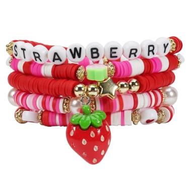 Imagem de Twinfree Pulseiras elásticas empilháveis com contas de polímero de banana cereja morango abacaxi manga e argila de polímero boêmio, One Size, Miçangas, Sem Pedra Preciosa
