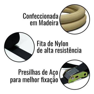 Imagem de Argolas Olímpicas de Madeira com Fitas para Treino Funcional e Cross T