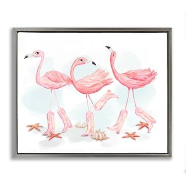 Imagem de Stupell Industries Arte de parede Happy Pink Cowgirl Flamingos Cinza Emoldurado Tela Flutuante por Ziwei Li, 43 x 53 cm