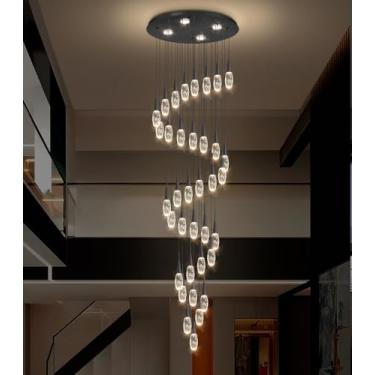 Imagem de Lustre moderno grande de 36 luzes de 197 polegadas de LED, luminárias de teto alto, para hall de entrada, luzes reguláveis com controle remoto para sala de estar, pingente de teto preto