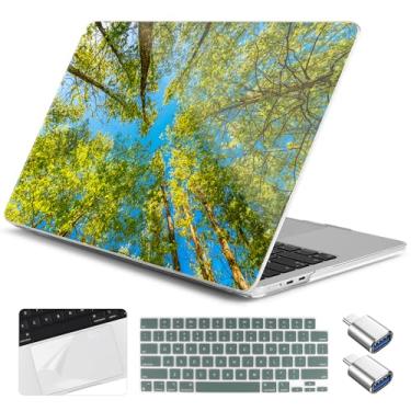 Imagem de Yebiseven Capa para MacBook Air 13,6 polegadas M4/M3/M2 2025 2024 2023 2022 lançado A3240/A3113/A2681, capa rígida para laptop com capa de teclado e protetor de trackpad e 2 adaptadores OTG, árvores