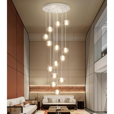 Imagem de dolria Lustres modernos de 14 luzes para entrada de teto alto luminárias longas luminária de teto LED bolha de cristal para hall de entrada escada