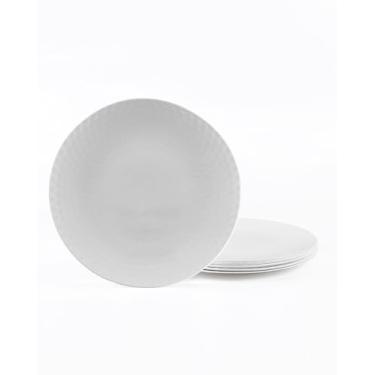 Imagem de LaGlint Conjunto de 6 pratos de jantar de 26,7 cm, pratos brancos facetados geométricos de vidro opala leve e durável, seguro para lava-louças e micro-ondas