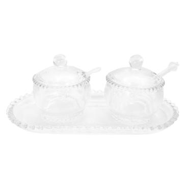 Imagem de Travessa de Cristal 30cm + Açucareiro com Colher + Meleira com Pegador – Elegância à Mesa