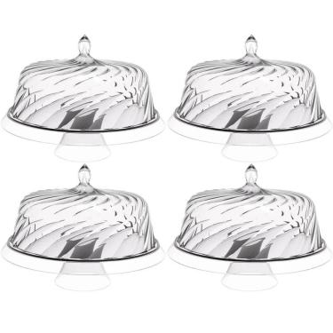 Imagem de 4 Boleiras com Cúpula e Pé 34cm Glassy Transparente Porta Bolo Tortas Doces Crippa